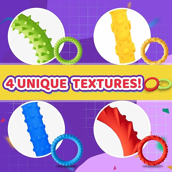 Sensory Fidget Toys for Kids Toddlers Stocking Stuffers 4PC Stretchy Texture Fidgets Bracelet for Autism ADHD Boy Quiet Figette Anxiety Relief Silent Calm Down Silicone Stress Toy Classroom Prizes