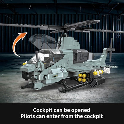 597 Pcs AH-1Z Viper Helicopter Building Set,STEM Military Army Airplane Building kit,Plane Model Collectible Home Decor,Air Force Building Block Toys,Military Toy Gifts for Kids Teens Adults