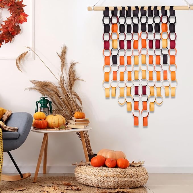 CHRORINE 600Pcs Colorful Paper Chains Strips for Birthday Party Decorations DIY Crafts Supplies (Orange, 1 x 7.08 inches)