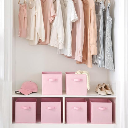 Cupic Cupid 11x11 Storage Cubes, 6 Pack Open Storage Bins with Handles, Storage Cube Organizer for Clothes and Toys, Collapsible Cube Bins for Closet, Shelves, Offices, Pink