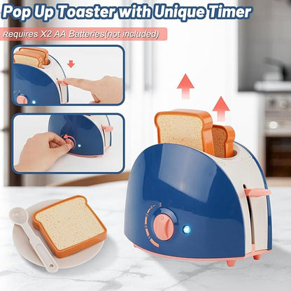 Kitchen Appliances for Kids Pretend Play Set Cooking Toys with Coffee Maker, Blender, Mixer, Toaster, Play Food, Utensils Kitchen Accessories Set for Girls Boys Gift