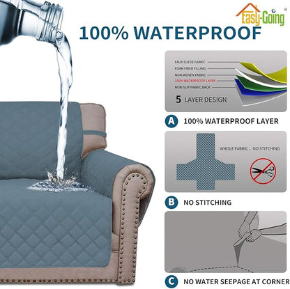 Easy-Going Sofa Slipcover Loveseat Cover Waterproof Couch Cover Washable Sofa Cover for 2 Cushion Couch Non-Slip Fabric Furniture Protector with Pocket for Pets Kids Dog Cat (Loveseat, Light Blue)