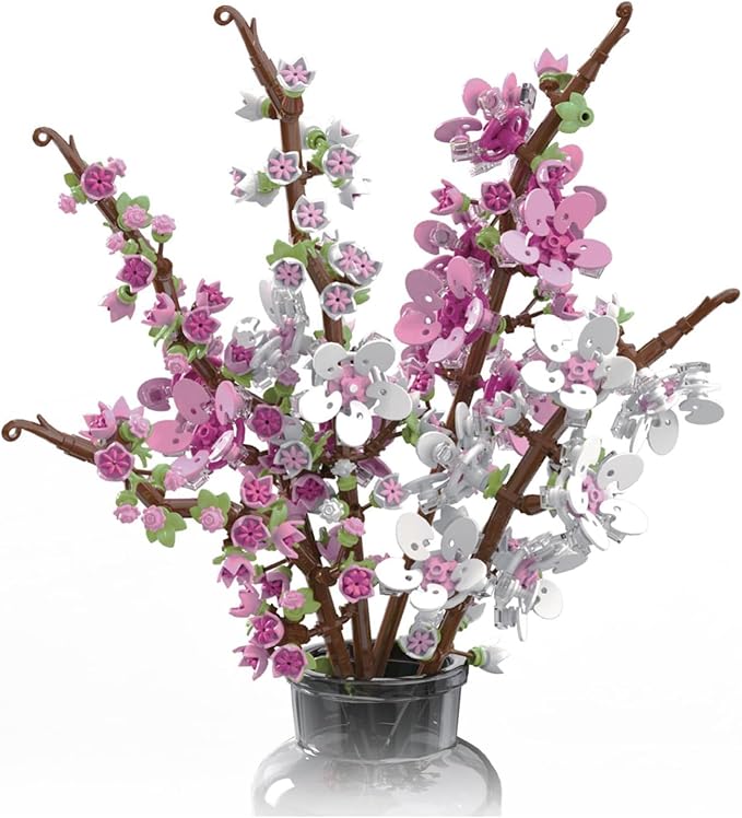 Cherry Blossoms Flowers Bouquet Building Set,Artificial Flower for Home or Office Décor,DIY Flower Botanical Collection Building Set,Gift for Birthday Anniversary,Christmas,Valentine Day