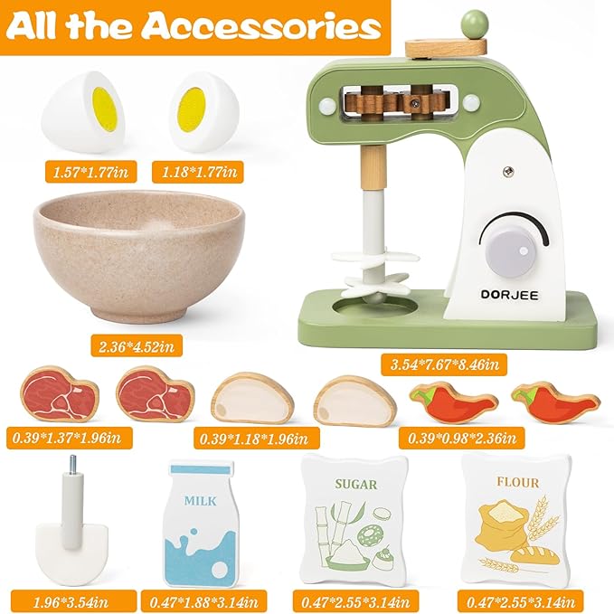 Dorjee Wooden Mixer Set, Mixer Sets for Kids Toddler, Toy Mixer Playset Play Kitchen Accessories Gift for Boys Girls Ages 3+