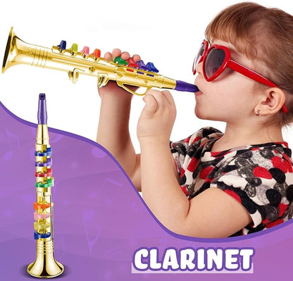 Lewtemi Gold Clarinet Musical Instruments Toy for Kid Toddler Fake Plastic Preschool Music Toy Gift Portable Wind Instrument Early Educational Teaching Songs Gifts for Toddlers Children