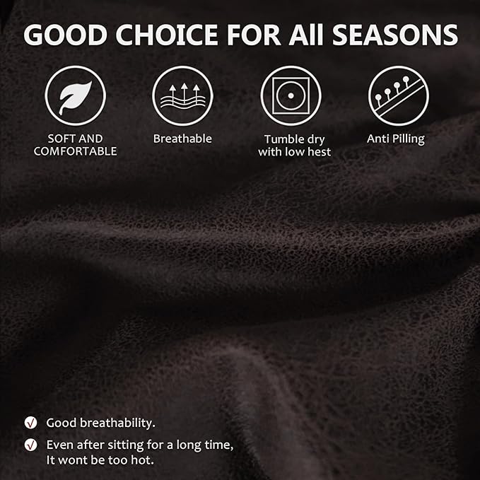 Leather Like Recliner Chair Covers Heavy Duty, 4 Pieces Lazy Boy Recliner Cover for Recliner Chair, Leather Cover for Recliner slipcovers Washable for Pets (Black Chocolate)