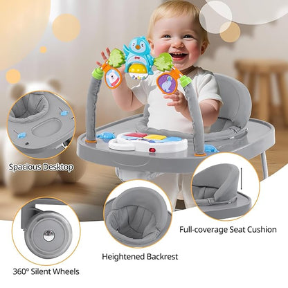 Baby Walker, Music & Removable Footrest with Toys, 3-Height Adjustable, Foldable 4-in-1 Activity Center for Infant and Toddler, Baby Walker for Baby Boy Girls 7–18 Months