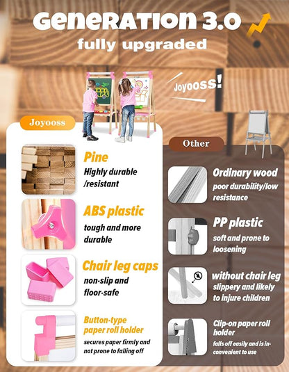 JOYOOSS Easel for Kids Art Easel Kids Easels for Toddlers,Wooden Kid Easel with Paper Roll - Chalkboard for Kids Adjustable Double Sided Kids Dry Erase Board, Outdoor Easel for Kids Art Easel Toddler