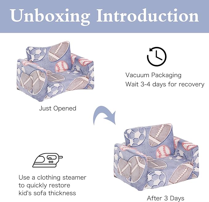 Tiita Kids Sofa, 2-in-1 Kids Sofa Chair, Convertible Toddler Couch to Lounger, Flip Out Baby Sofa Chair, Toddler Armrest Chair Bed, Folding Kids Play Sofa for Girl or Boy(Ball)