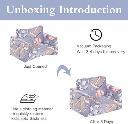 Tiita Kids Sofa, 2-in-1 Kids Sofa Chair, Convertible Toddler Couch to Lounger, Flip Out Baby Sofa Chair, Toddler Armrest Chair Bed, Folding Kids Play Sofa for Girl or Boy(Ball)