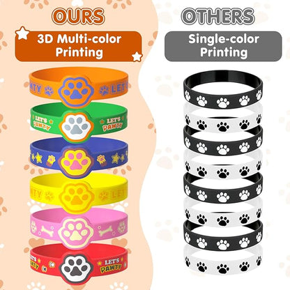 24 Dog Paw Party Favors Birthday Supplies for Kids Paw Print Silicone Wristbands Bulk Toy Gift Goodie Bag Stuffer Class Prize Filler Christmas Easter Dog Themed Party Favors