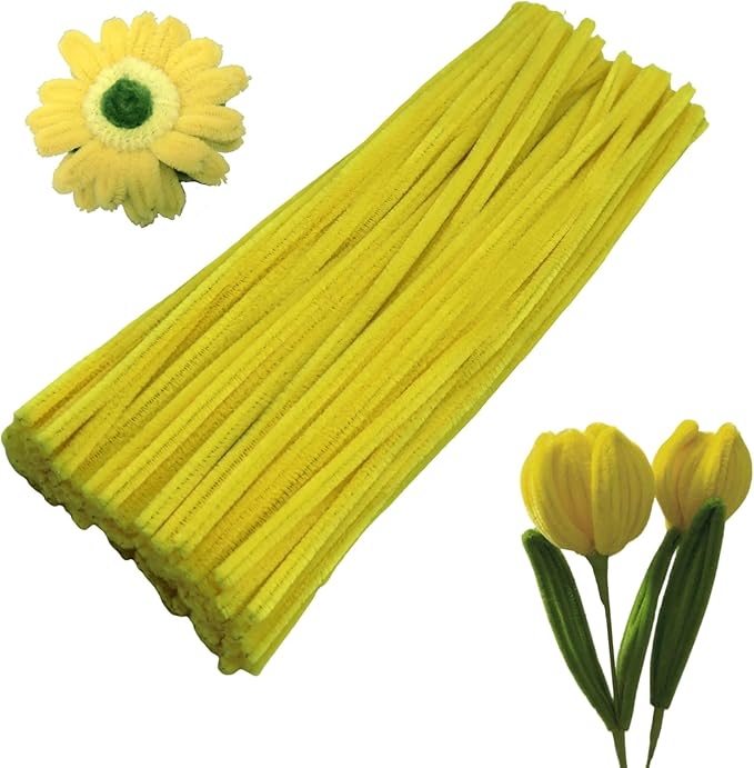 Swpohrat 100 Pieces Yellow Pipe Cleaner Craft Set,Thick Fuzzy Chenille Stem Pipe Cleaners for DIY Craft Projects and Decorations