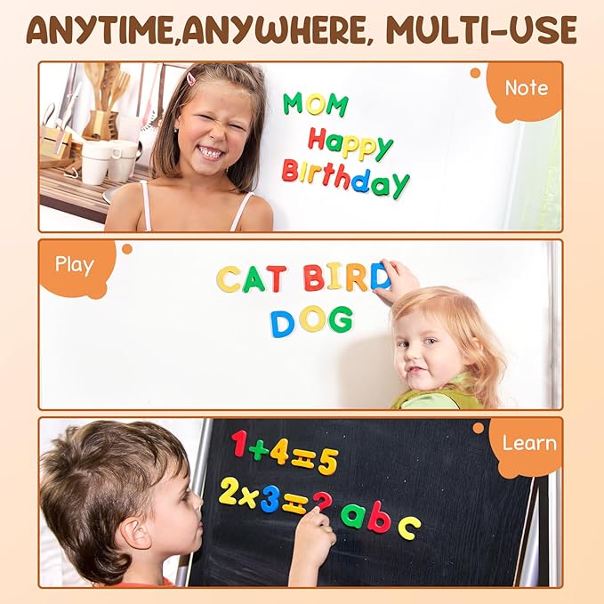 JoyCat 104 Pieces Magnetic Letters Numbers Alphabet Fridge Magnets ABC 123 Preschool Educational Learning Plastic Colorful Toy Set Uppercase Lowercase Math Symbols for Toddlers Kids 3+