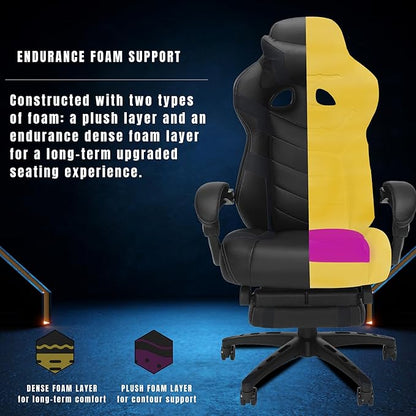 Gaming Chair High Back Ergonomic Racing Computer Desk with Comfortable Lumbar Support and Headrest Girl Gamer Height Adjustable