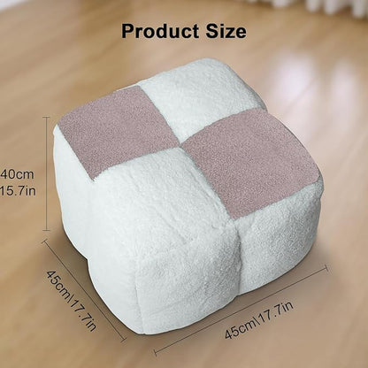 Louis Donné Stuffed Pouf Ottoman, Pouf with Memory Foam Filler, Ottoman Pouf for Foot Rest, Fabric Bean Bag Cubes, Boho Footstool for Living Room Bedroom, Two-Color Splicing Pouf (Pink)