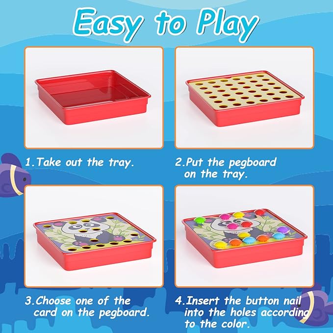 Geekper 96 PCS Button Art Toys for Toddlers, Color Matching Mosaic Pegboard Early Learning Educational Toys for 3, 4, 5, 6 Year Old Kids Boys and Girls Gifts, Including 24 Pictures and 72 Buttons