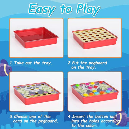 Geekper 96 PCS Button Art Toys for Toddlers, Color Matching Mosaic Pegboard Early Learning Educational Toys for 3, 4, 5, 6 Year Old Kids Boys and Girls Gifts, Including 24 Pictures and 72 Buttons