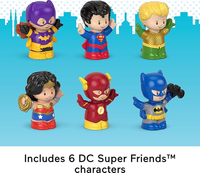 Fisher-Price Little People Toddler Toys DC Super Friends Crime-Fighting Figure Pack Set of 6 Characters for Pretend Play Ages 18+ Months (Amazon Exclusive)