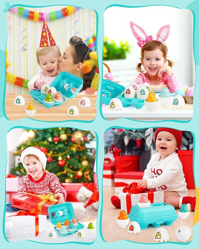 CPSYUB Dinosaur Toddler Matching Eggs Toys - Color Shape Sensory Sorting Toys for Toddler 1-3, Easter Montessori Learning Fine Motor Skills Travel Bingo Puzzle Games Birthday Gifts for Baby Boys Girls
