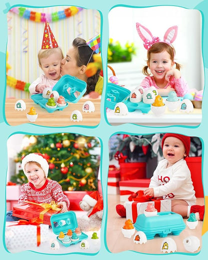 CPSYUB Dinosaur Toddler Matching Eggs Toys - Color Shape Sensory Sorting Toys for Toddler 1-3, Easter Montessori Learning Fine Motor Skills Travel Bingo Puzzle Games Birthday Gifts for Baby Boys Girls