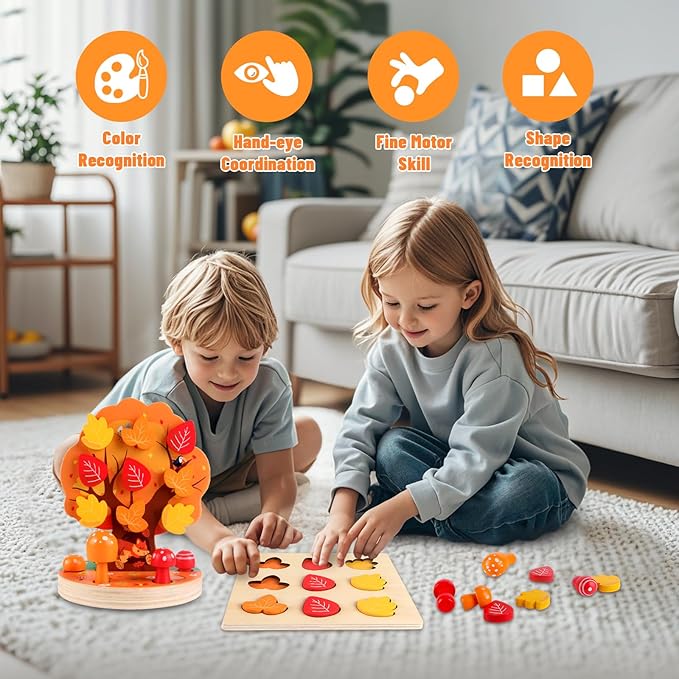 INIFEIDALA Montessori Toys for 3 4 5 6 Year Old - Wooden Sensory Toy for Toddlers - Shape Sorting Puzzle for Fine Motor Skills - Apple Picking Magnetic Tree Toy,Hand-Eye Coordination,Color Recognition