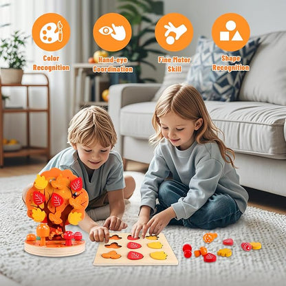 INIFEIDALA Montessori Toys for 3 4 5 6 Year Old - Wooden Sensory Toy for Toddlers - Shape Sorting Puzzle for Fine Motor Skills - Apple Picking Magnetic Tree Toy,Hand-Eye Coordination,Color Recognition
