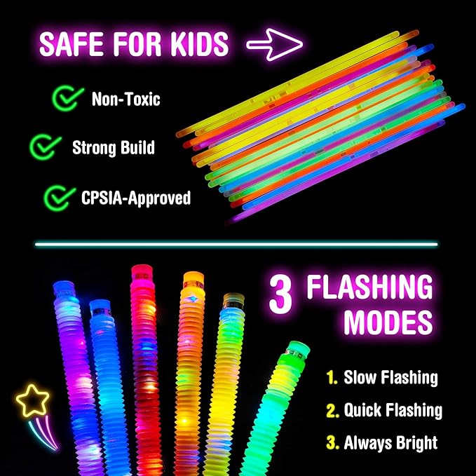 168Pcs LED Glow Sticks Pop Tubes Pack - Valentines Day Light up Party Favors for Kids 4-8 8-12, Toddlers Goodie Gift Bag Stuffer Fillers, Neon Party Decorations Toys Gifts for Birthday Halloween Dance