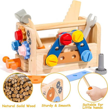 TONZE Kids Tool Set with Apron, Wooden Toddler Tool Bench Montessori Toys for 2+Year Old 39 PCS Educational STEM Construction Toys for Ages 2-4 Pretend Play Toddler Toys 3 4 5 Year Old Birthday Gift
