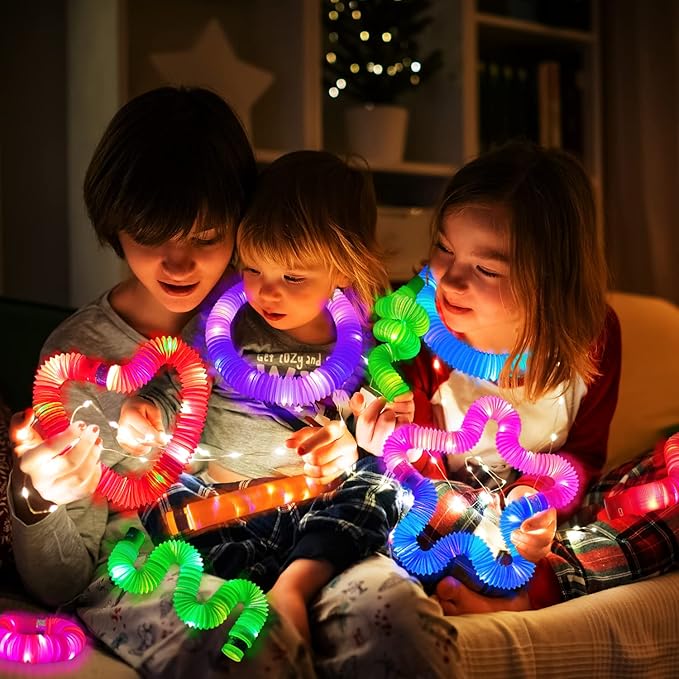 Valentines Day Light Up Pop Tubes Toys Gifts for Kids 6 PCS, Glow Sticks Party Favors for Toddlers,LED Bracelets Necklaces Accessories for Children,Travel Camp Camping Glow Fun for Boys Girls