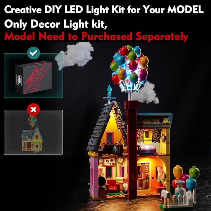 VONADO LED Light Kit Compatible with Lego 43217 Up House (NO Model), Sensing Colorful Lighting Compatible with Lego 43217 Building Toy Set (ONLY Lights)