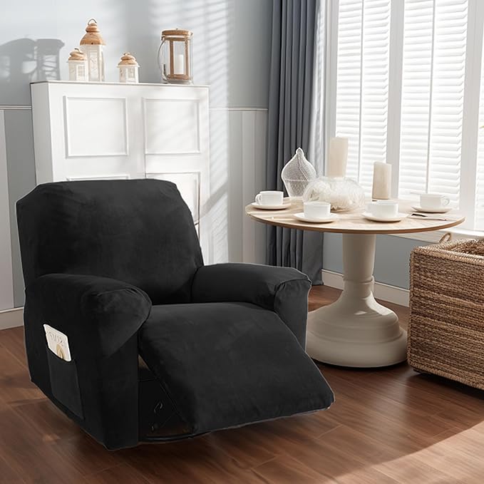 NORTHERN BROTHERS Stretchy Recliner Chair Covers, Velvet Recliner Covers, Lazy Boy Chair Cover (Black, 1 Seat)