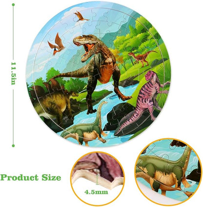 Wooden Dinosaur Puzzles for Kids Ages 4-6, Set of 2 Packs with 48-Piece Jigsaw Puzzles Preschool Educational Brain Teaser Boards Toys Gifts Children, Wood Puzzles for 3 4 5 6 7 8 Years Old Boys Girls