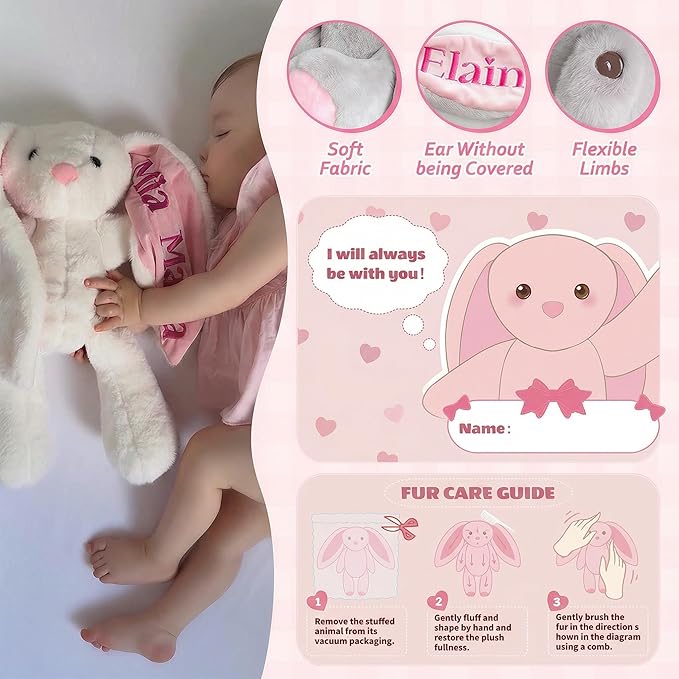 Personalized Bunny Stuffed Animal with Custom Name Embroidered, Soft Plush Rabbit for Baby Girls & Boys, Emotional Support Toy for Toddlers 1-3, 1st Birthday Gift, Grey, 10" 13" 16"