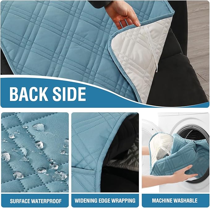 H.VERSAILTEX 100% Waterproof Recliner Covers for Recliner Chair 1-Piece Reversible Recliner Covers for Large Recliner with Elastic Straps Sitting Width Up to 28" (Oversized Recliner, Smoke Blue/Beige)