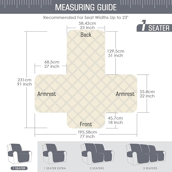 TAOCOCO Non-Slip Recliner Chair Cover Sofa Slipcover, Pet Cover for Small Recliner Chair with Elastic Straps, Washable Reclining Chair Cover Recliner Furniture Protector (23'' Small, Dark Blue)