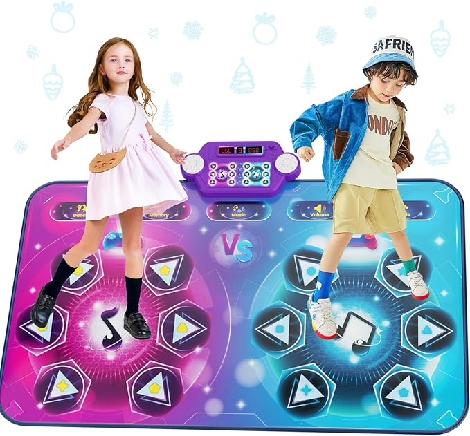 maysida Rechargeable Dance Mat - Double User Play Mat with Extra Large Size (59*38 in), Dancing Music, Challenge Game, Piano Mode, LED Lights, Christmas Birthday Gift for Kids Girls Boys 3-12 Year Old