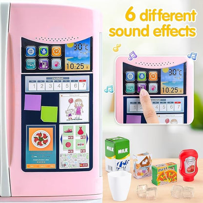 PLAY Kids Kitchen Refrigerator with Ice Dispenser, Pretend Play Fridge Kitchen Set for Toddlers, Toy Kitchen Appliance Accessories for Girl Boy Christmas Birthday Gift Age 1-3 4-8