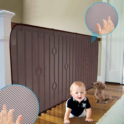 Child Safety Net - 10ft L x 2.5ft H, Balcony, Patios and Railing Stairs Netting, Safe Rail Net for Kids/Pet/Toy, Sturdy Mesh Fabric Material (Brown)