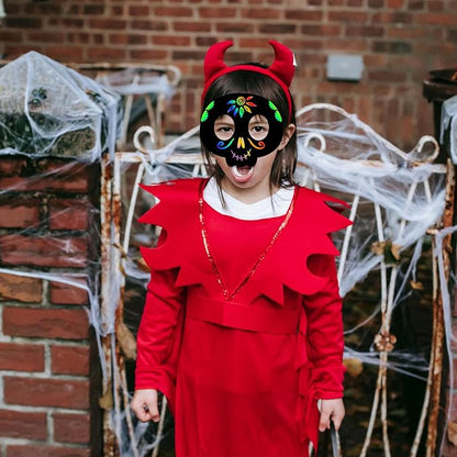 48pcs Halloween Scratch Mask, Skull Magic Scratch Paper Art Masks Set Funny Paper Art Craft Kit Halloween Party Favor Supplies for Kids