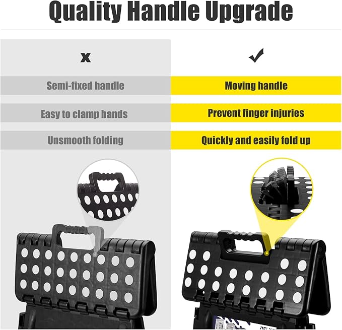 Delxo 17.5 Inch Folding Step Stool, Heavy Duty Foldable Stool for Adults,Premium Portable Collapsible Plastic Step Stool,Non Slip Folding Stools for Kitchen Bathroom Bedroom Up to 400LBS,(Black 1PC)