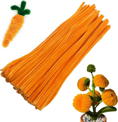 Swpohrat 100 Pieces Orange Pipe Cleaner Craft Set,Thick Fuzzy Chenille Stem Pipe Cleaners for DIY Craft Projects and Decorations