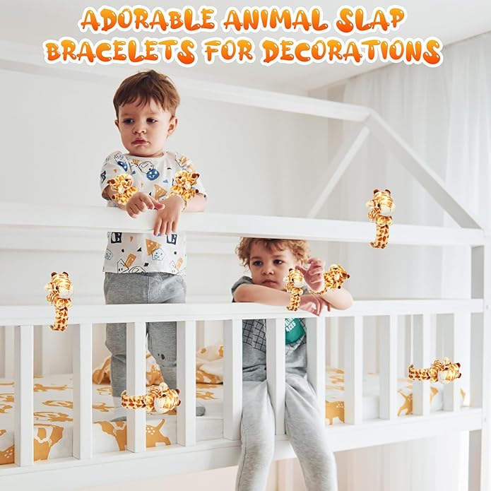 Lenwen 8 Pcs Stuffed Animal Slap Bracelets for Kids Plush Animals Slap Bracelets Bulk Cute Tiger Giraffe Turtle Koala Bracelets Wrist Animals for Girls Boys Valentine's Day Party