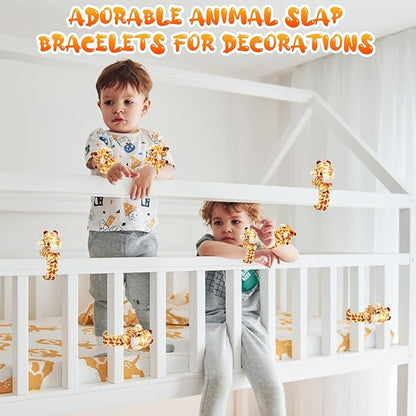 Lenwen 8 Pcs Stuffed Animal Slap Bracelets for Kids Plush Animals Slap Bracelets Bulk Cute Tiger Giraffe Turtle Koala Bracelets Wrist Animals for Girls Boys Valentine's Day Party