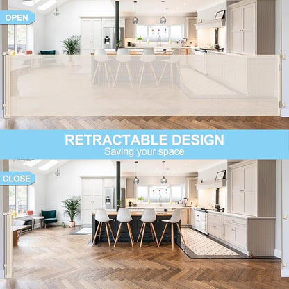 120 Inch Retractable Baby Gates Extra Wide Baby Gate Retractable Dog Gates for The House Extra Wide Dog Gate Extra Long Baby Gates for Large Opening Extra Large Pet Gate Child Gate for Doorway (Beige)