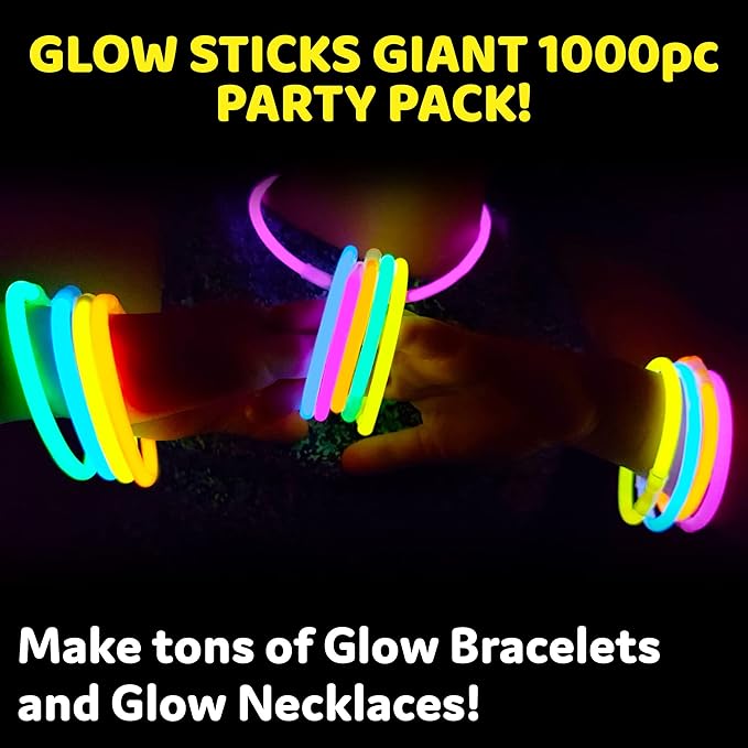 PartySticks Glow Sticks Party Supplies 800 pack - 8 Inch Glow in The Dark Light Up Sticks Party Favors, Glow Party Decorations, Neon Party Glow Necklaces and Glow Bracelets with Connectors