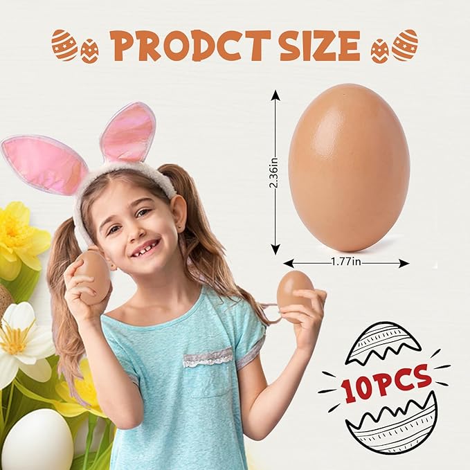 10pcs Wooden Fake Eggs, Brown Wooden Easter Eggs, DIY Kitchen Pretend Game Food Set, Children Wooden Food Toys, Fake Eggs for Home Farm Decoration