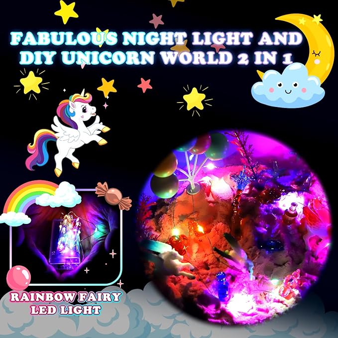 GAIETYDIY Unicorn Magic Sand Kit for Girls, Sensory Bins for Toddlers with LED Light, 2.2lbs Sensory Sand, Castle Decoration, Sandbox with lid, Unicorn Play Set, Beach Toy Gift for Kids 3 4 5 6 7 8…