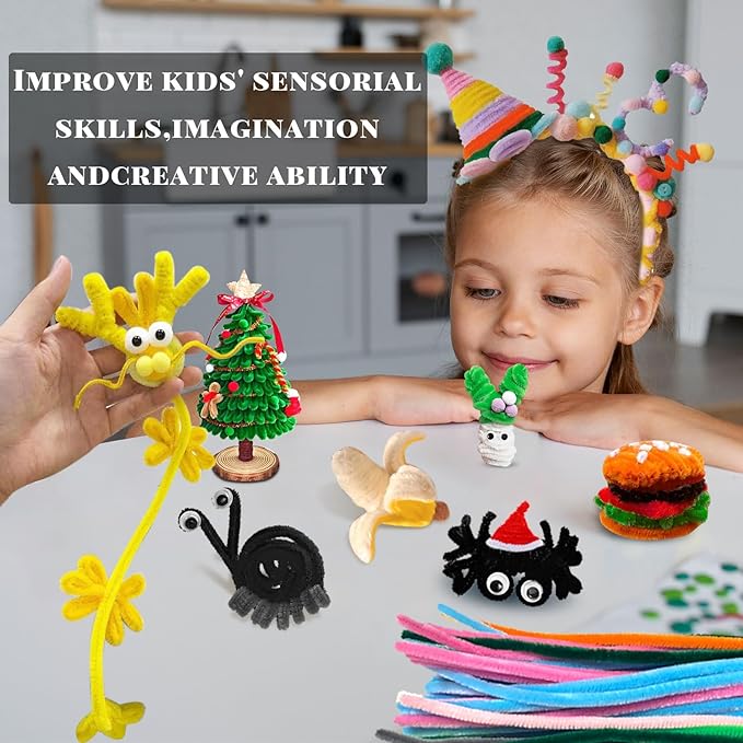 VZF Pipe Cleaners,Pipe Cleaners Craft Supplies,200PCS Pipe Cleaners Bulk for DIY Arts Crafts Bedroom Decor,Chenille Stems Easter Gifts for Kids,limpia Pipas,Toys for Ages 5-7,Sensory Toys