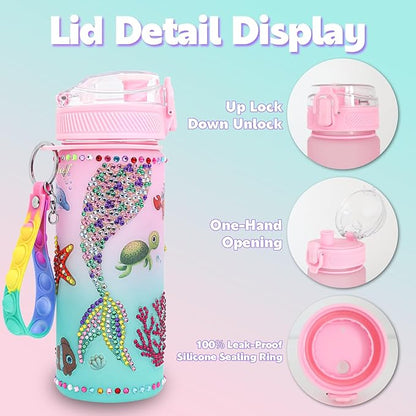 Gifts for Girls 4-12, Decorate Your Own Water Bottle Kits for Girls, Mermaid Diamond Crafts Painting Toys, Kids Water Bottle for School, Valentine's Day and Birthday Gifts Toys for Girls (Mermaid 2)