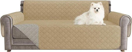 CHUN YI Couch Cover, Water Resistant Slipcover for 3 Cushion Sofa, Washable Sofa Cover with Adjustable Strap Storage Pocket for Living Room Dog Pet (Sofa, Khaki)